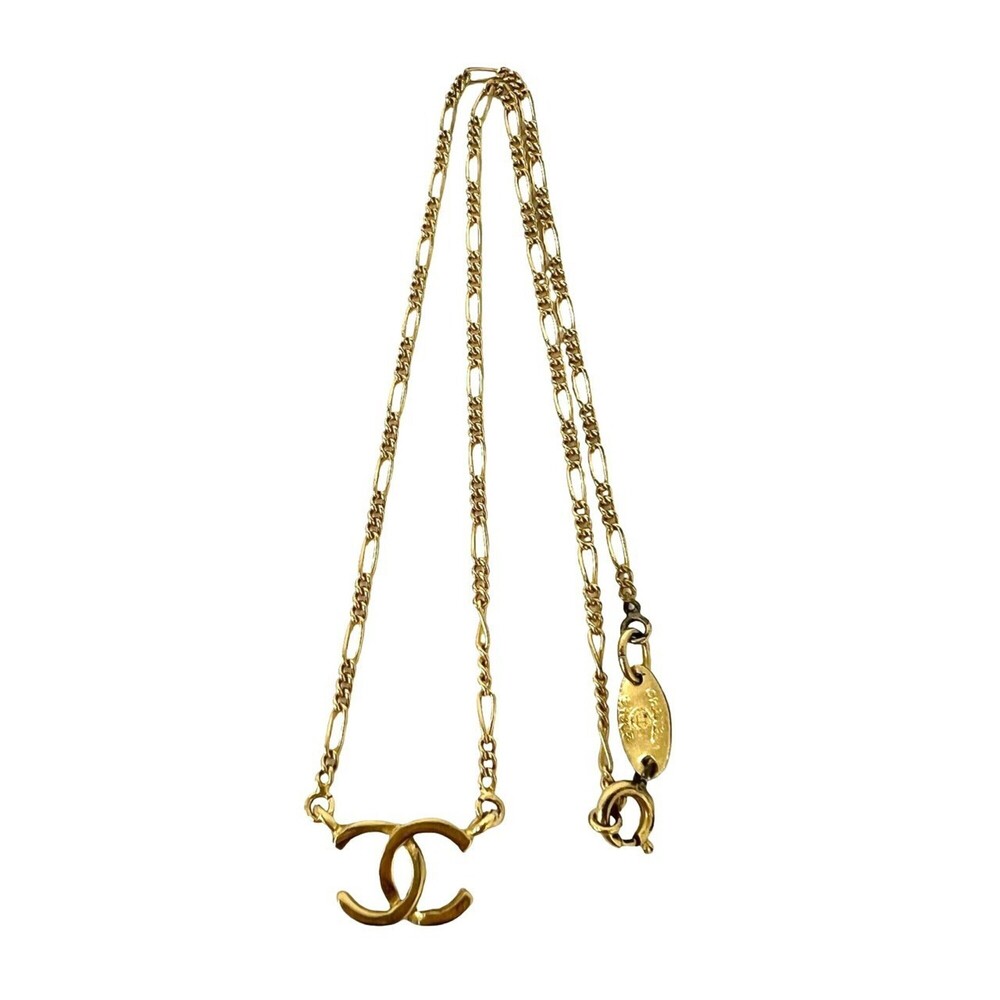 CHANEL Vintage Coco Mark Motif GP Necklace Pendant Accessory Gold 26185
